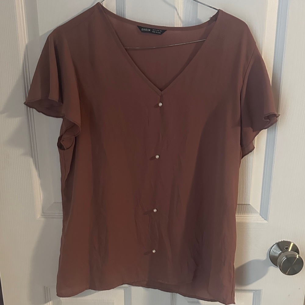 SHEIN lilac colored V-Neck Blouse with Pearl Buttons